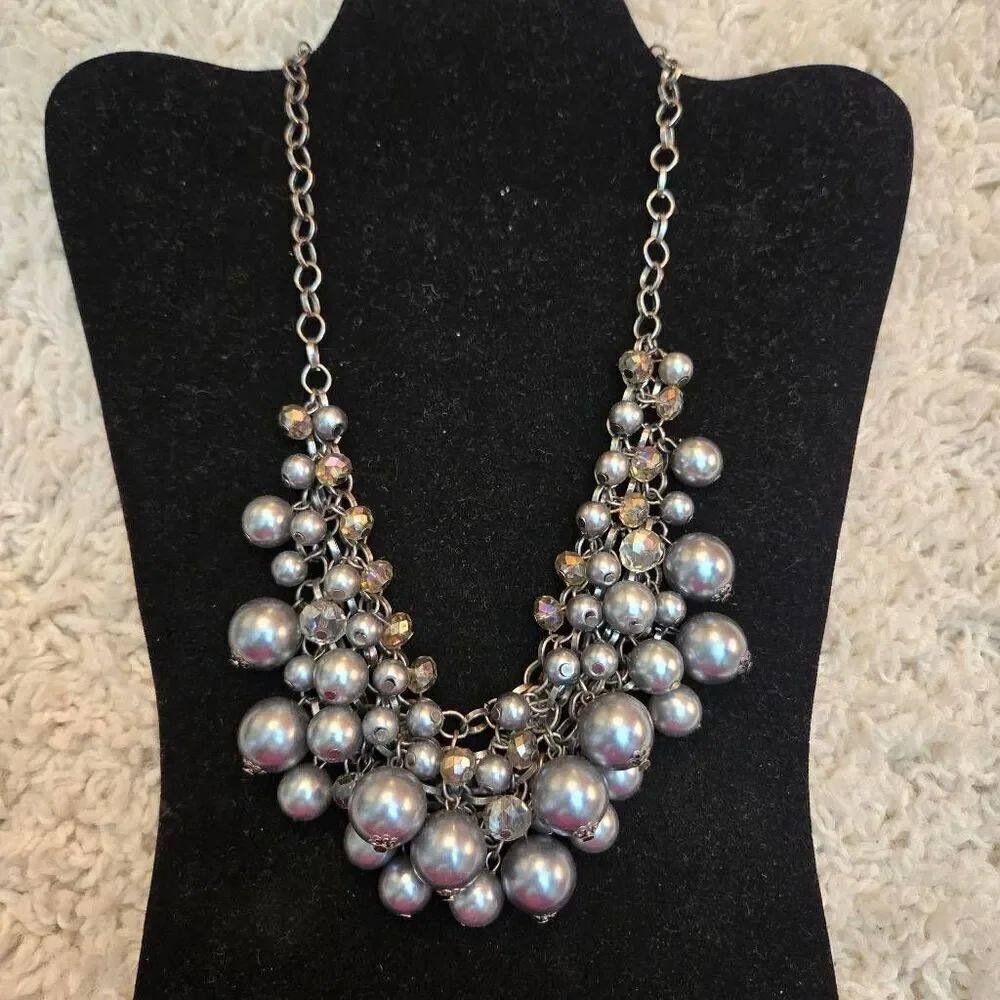 Silver Grey Pearl Cluster Necklace